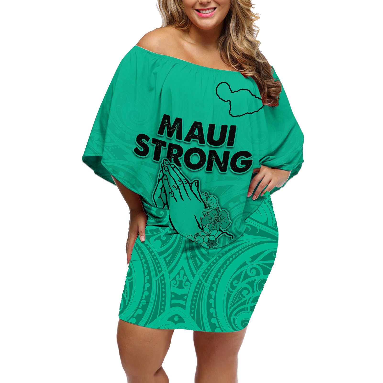Hawaii Strong Maui Wildfire Off Shoulder Short Dress No2 - Wonder Print Shop