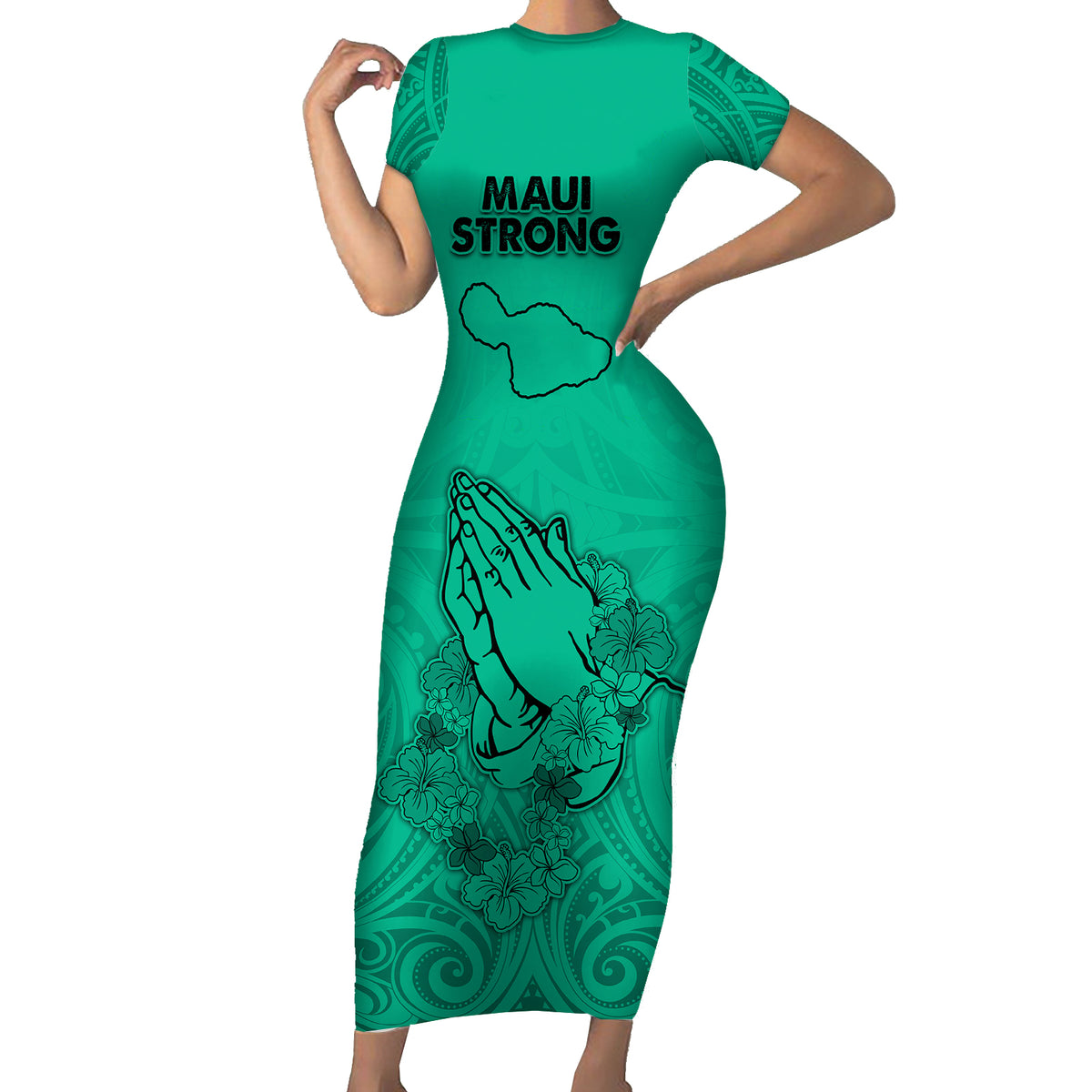 Hawaii Strong Maui Wildfire Short Sleeve Bodycon Dress No2 - Wonder Print Shop