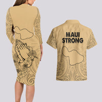 Hawaii Strong Maui Wildfire Couples Matching Long Sleeve Bodycon Dress and Hawaiian Shirt No3 LT9 - Wonder Print Shop