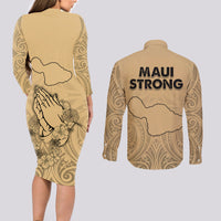 Hawaii Strong Maui Wildfire Couples Matching Long Sleeve Bodycon Dress and Long Sleeve Button Shirts No3 LT9 - Wonder Print Shop