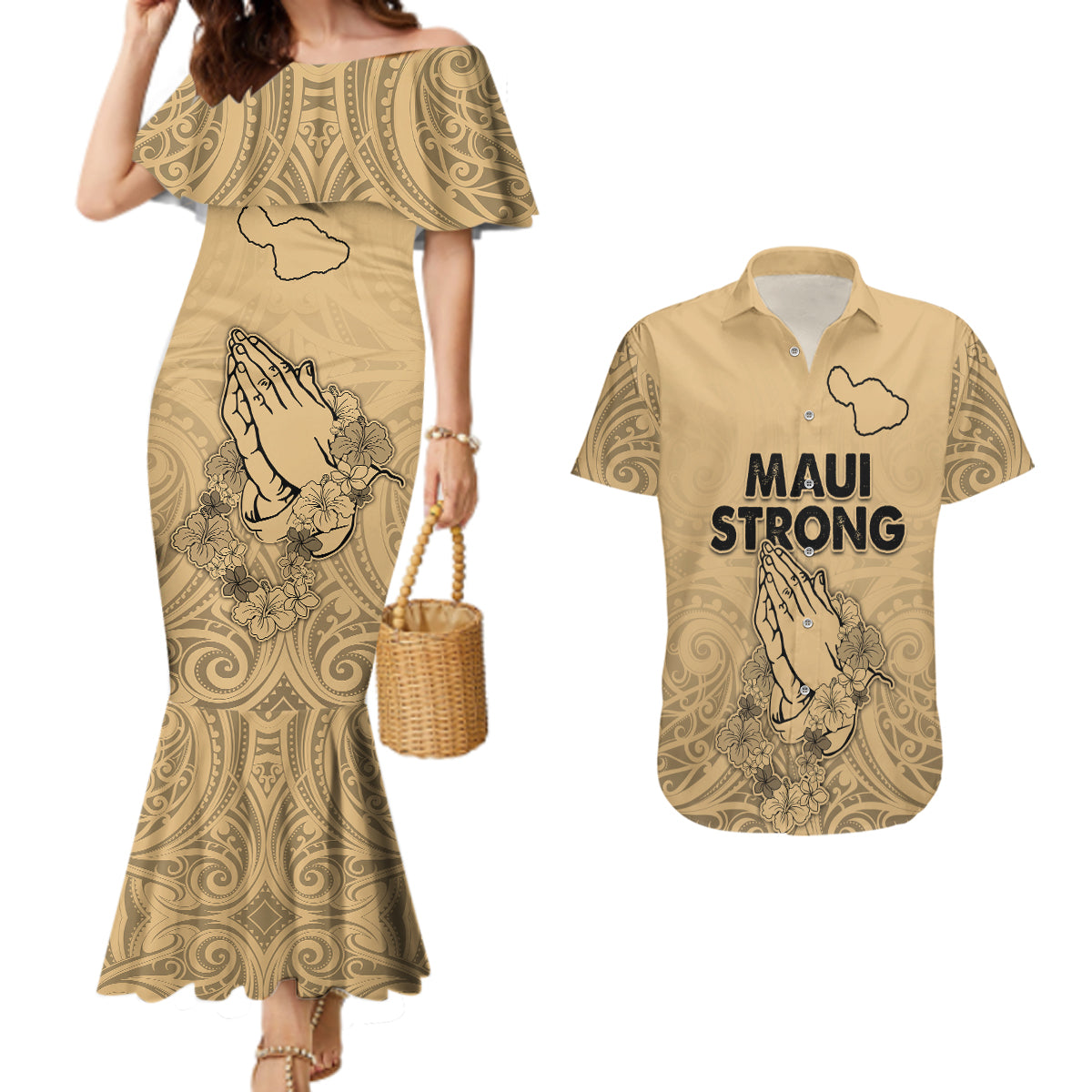 Hawaii Strong Maui Wildfire Couples Matching Mermaid Dress and Hawaiian Shirt No3 LT9 - Wonder Print Shop