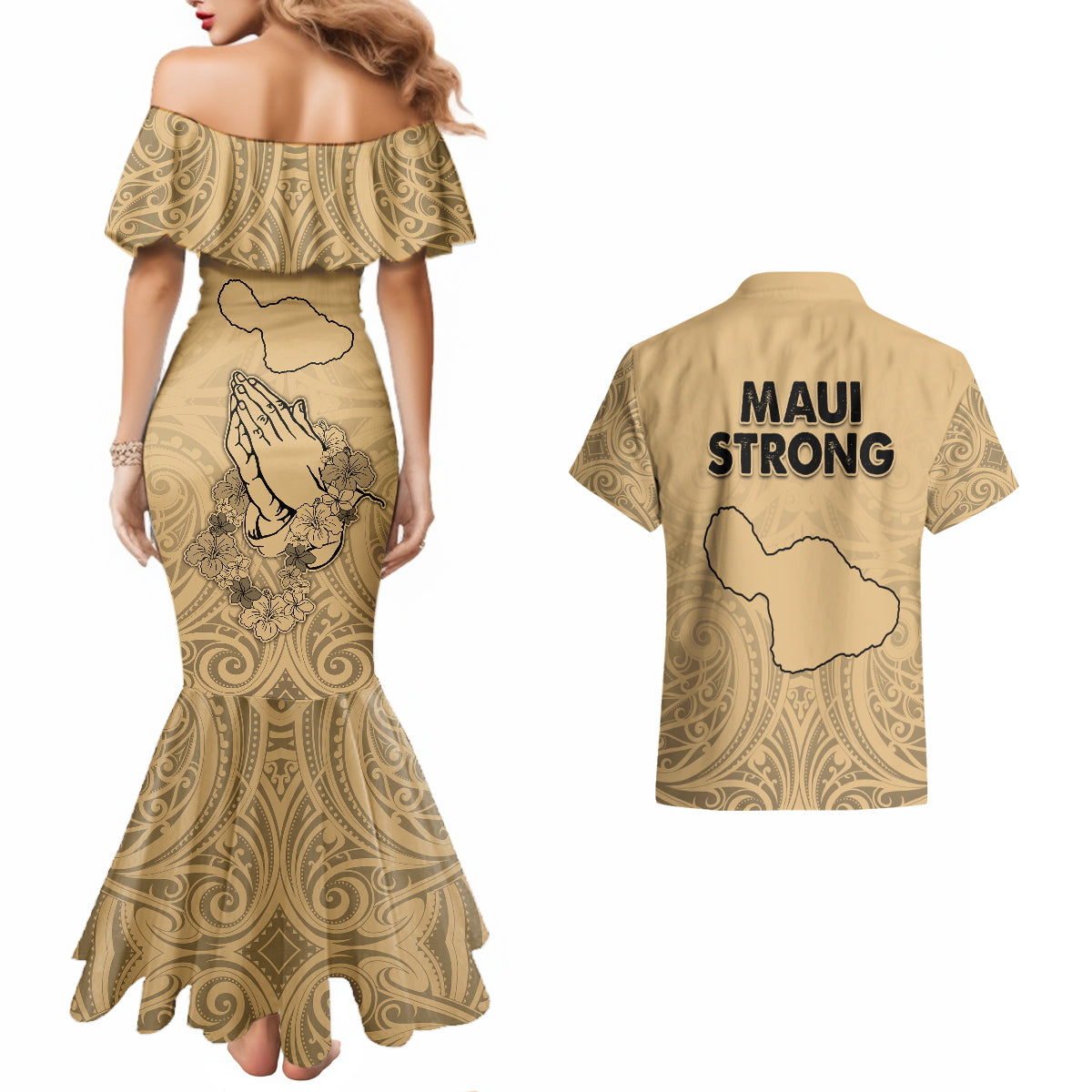 Hawaii Strong Maui Wildfire Couples Matching Mermaid Dress and Hawaiian Shirt No3 LT9 - Wonder Print Shop