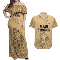 Hawaii Strong Maui Wildfire Couples Matching Off Shoulder Maxi Dress and Hawaiian Shirt No3 LT9 - Wonder Print Shop