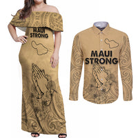 Hawaii Strong Maui Wildfire Couples Matching Off Shoulder Maxi Dress and Long Sleeve Button Shirts No3 LT9 - Wonder Print Shop