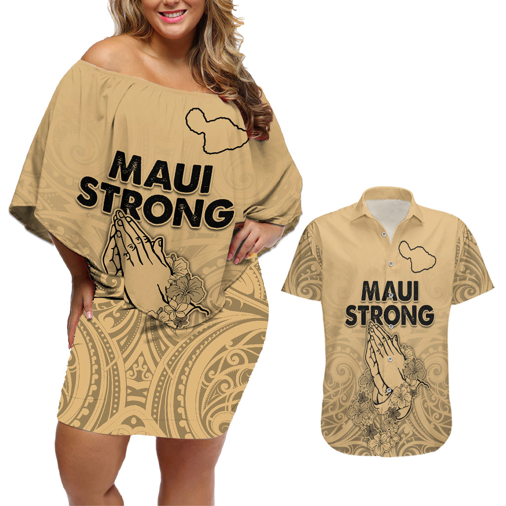 Hawaii Strong Maui Wildfire Couples Matching Off Shoulder Short Dress and Hawaiian Shirt No3 LT9 - Wonder Print Shop