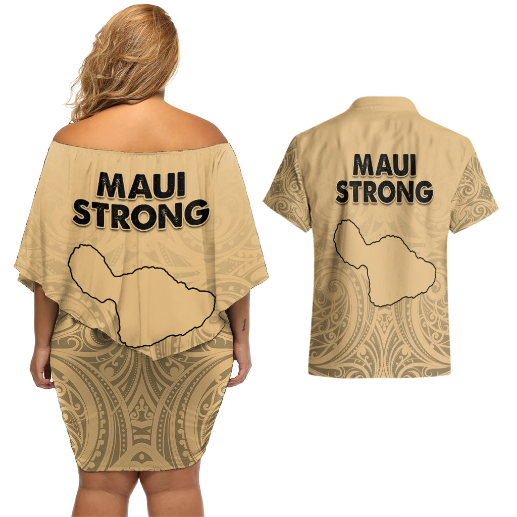 Hawaii Strong Maui Wildfire Couples Matching Off Shoulder Short Dress and Hawaiian Shirt No3 LT9 - Wonder Print Shop