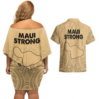 Hawaii Strong Maui Wildfire Couples Matching Off Shoulder Short Dress and Hawaiian Shirt No3 LT9 - Wonder Print Shop