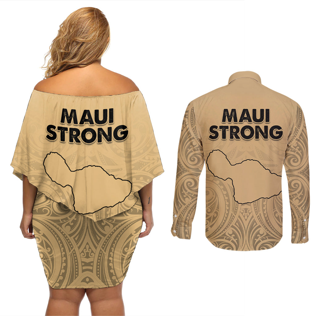 Hawaii Strong Maui Wildfire Couples Matching Off Shoulder Short Dress and Long Sleeve Button Shirts No3 LT9 - Wonder Print Shop