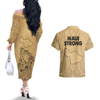 Hawaii Strong Maui Wildfire Couples Matching Off The Shoulder Long Sleeve Dress and Hawaiian Shirt No3 LT9 - Wonder Print Shop