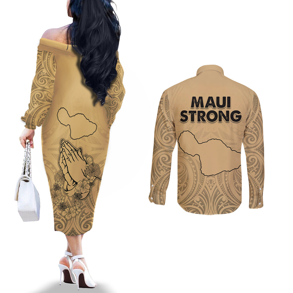 hawaii-strong-maui-wildfire-couples-matching-off-the-shoulder-long-sleeve-dress-and-long-sleeve-button-shirts-no3