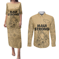 Hawaii Strong Maui Wildfire Couples Matching Puletasi Dress and Long Sleeve Button Shirts No3 LT9 - Wonder Print Shop