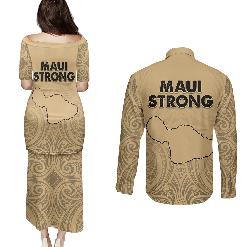 Hawaii Strong Maui Wildfire Couples Matching Puletasi Dress and Long Sleeve Button Shirts No3 LT9 - Wonder Print Shop