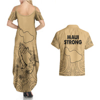 Hawaii Strong Maui Wildfire Couples Matching Summer Maxi Dress and Hawaiian Shirt No3 LT9 - Wonder Print Shop