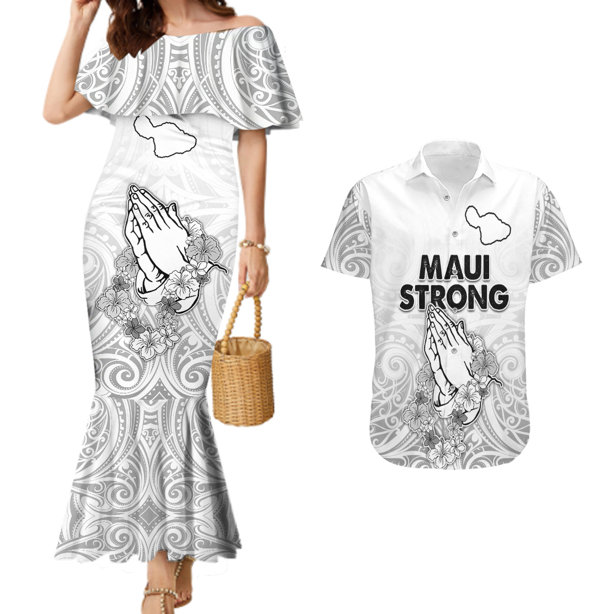 Hawaii Strong Maui Wildfire Couples Matching Mermaid Dress and Hawaiian Shirt No4 LT9 - Wonder Print Shop