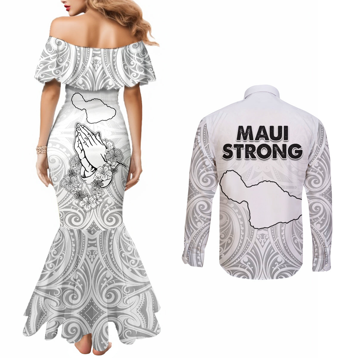 hawaii-strong-maui-wildfire-couples-matching-mermaid-dress-and-long-sleeve-button-shirts-no4