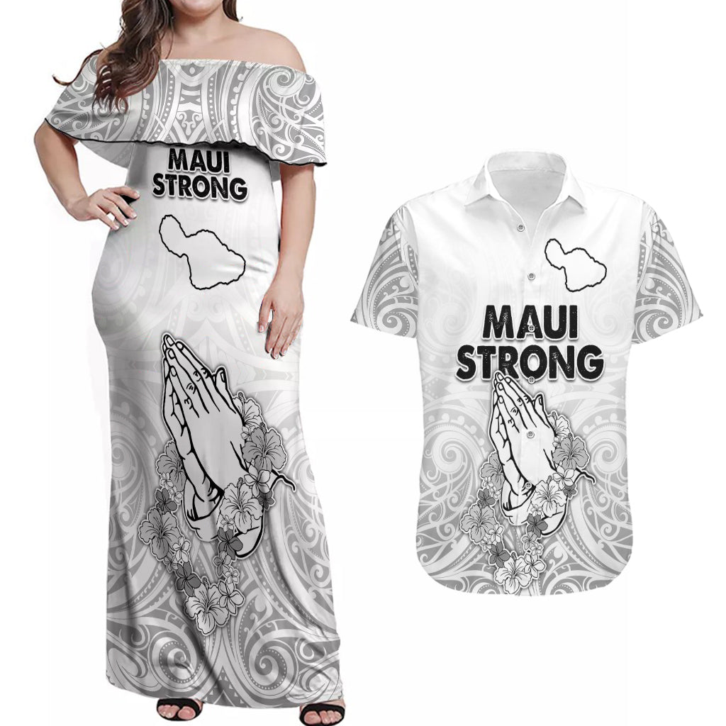 Hawaii Strong Maui Wildfire Couples Matching Off Shoulder Maxi Dress and Hawaiian Shirt No4 LT9 - Wonder Print Shop
