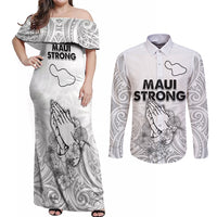 Hawaii Strong Maui Wildfire Couples Matching Off Shoulder Maxi Dress and Long Sleeve Button Shirts No4 LT9 - Wonder Print Shop