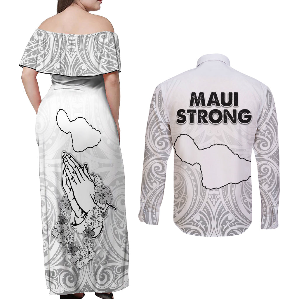 Hawaii Strong Maui Wildfire Couples Matching Off Shoulder Maxi Dress and Long Sleeve Button Shirts No4 LT9 - Wonder Print Shop