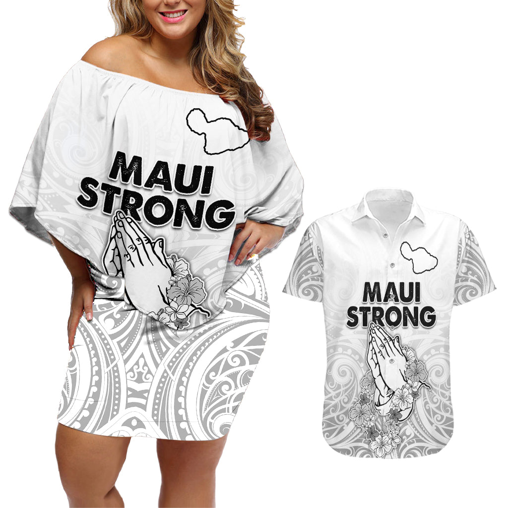 Hawaii Strong Maui Wildfire Couples Matching Off Shoulder Short Dress and Hawaiian Shirt No4 LT9 - Wonder Print Shop