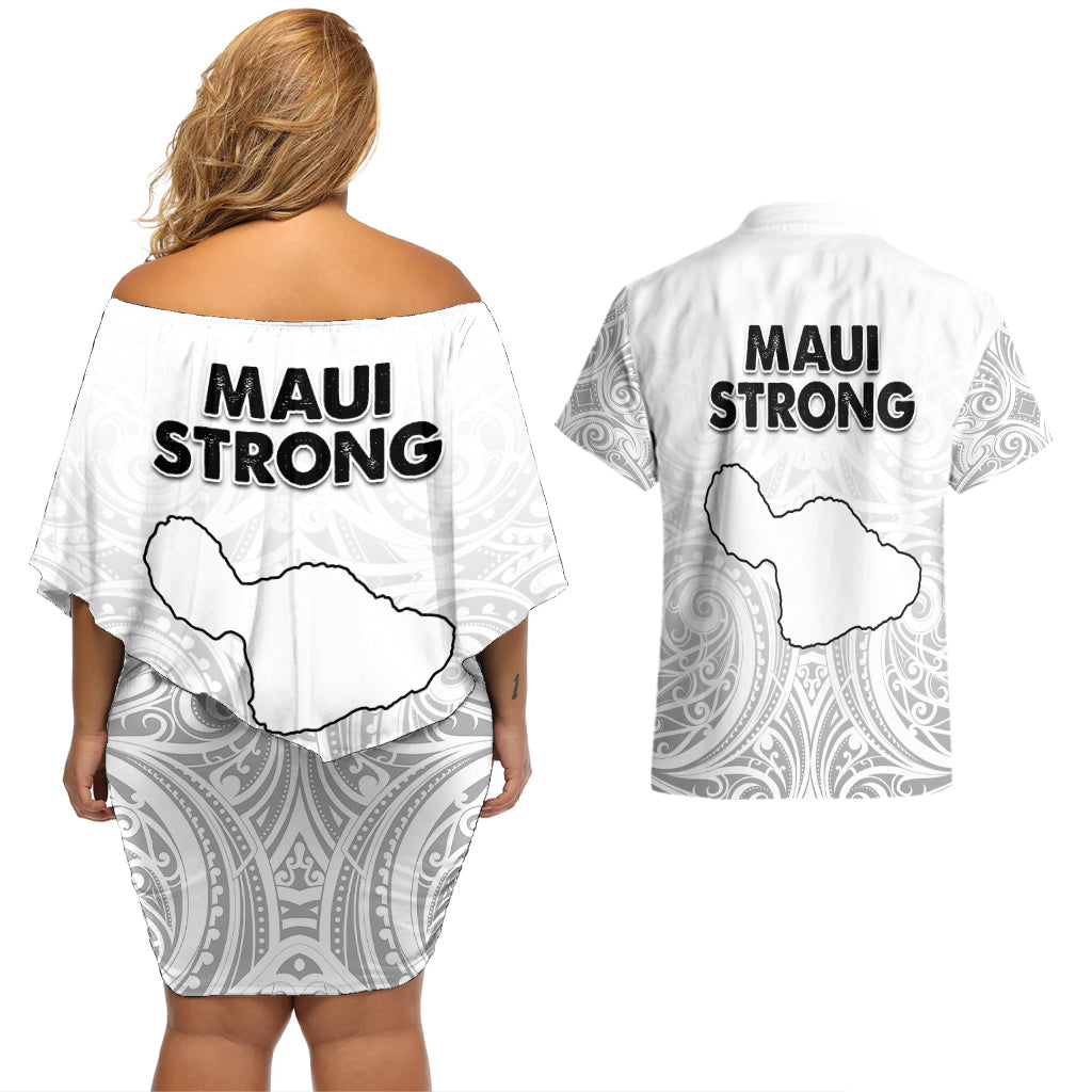 Hawaii Strong Maui Wildfire Couples Matching Off Shoulder Short Dress and Hawaiian Shirt No4 LT9 - Wonder Print Shop