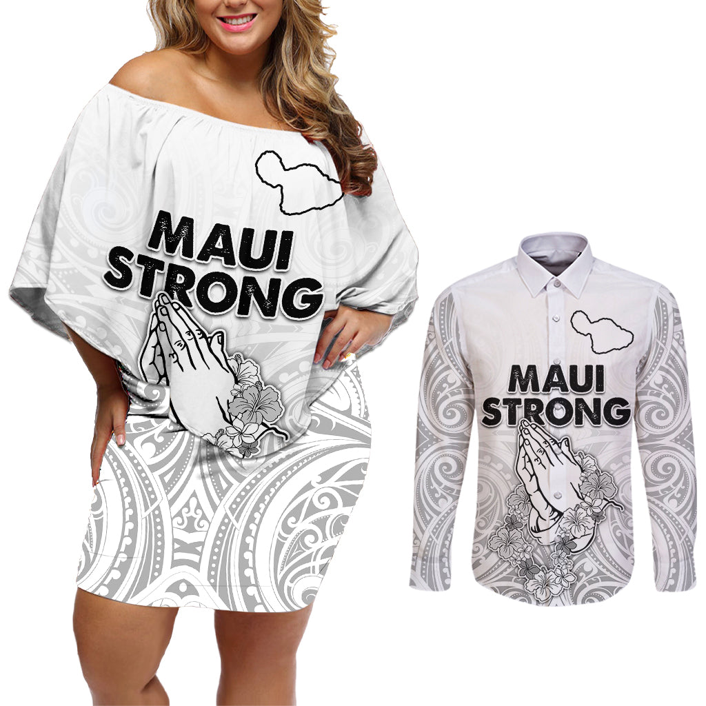 Hawaii Strong Maui Wildfire Couples Matching Off Shoulder Short Dress and Long Sleeve Button Shirts No4 LT9 - Wonder Print Shop