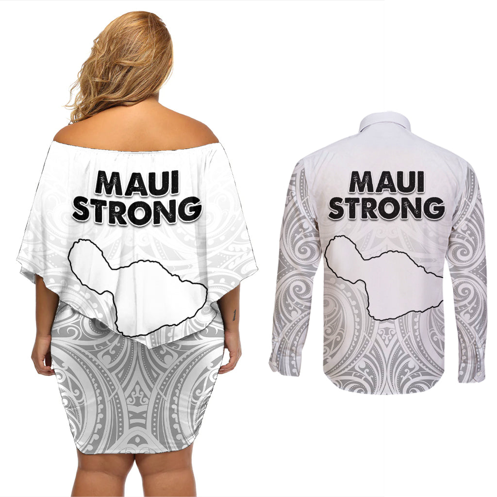 Hawaii Strong Maui Wildfire Couples Matching Off Shoulder Short Dress and Long Sleeve Button Shirts No4 LT9 - Wonder Print Shop