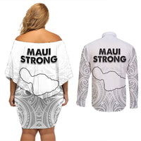 Hawaii Strong Maui Wildfire Couples Matching Off Shoulder Short Dress and Long Sleeve Button Shirts No4 LT9 - Wonder Print Shop