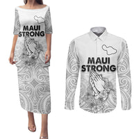 Hawaii Strong Maui Wildfire Couples Matching Puletasi Dress and Long Sleeve Button Shirts No4 LT9 - Wonder Print Shop