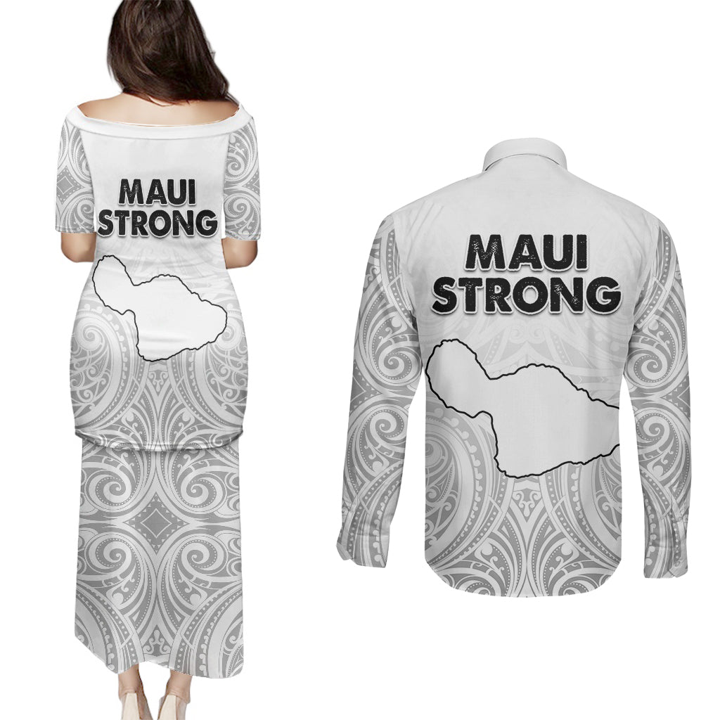 Hawaii Strong Maui Wildfire Couples Matching Puletasi Dress and Long Sleeve Button Shirts No4 LT9 - Wonder Print Shop