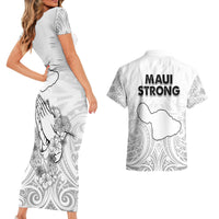 Hawaii Strong Maui Wildfire Couples Matching Short Sleeve Bodycon Dress and Hawaiian Shirt No4 LT9 - Wonder Print Shop