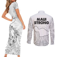 Hawaii Strong Maui Wildfire Couples Matching Short Sleeve Bodycon Dress and Long Sleeve Button Shirts No4 LT9 - Wonder Print Shop