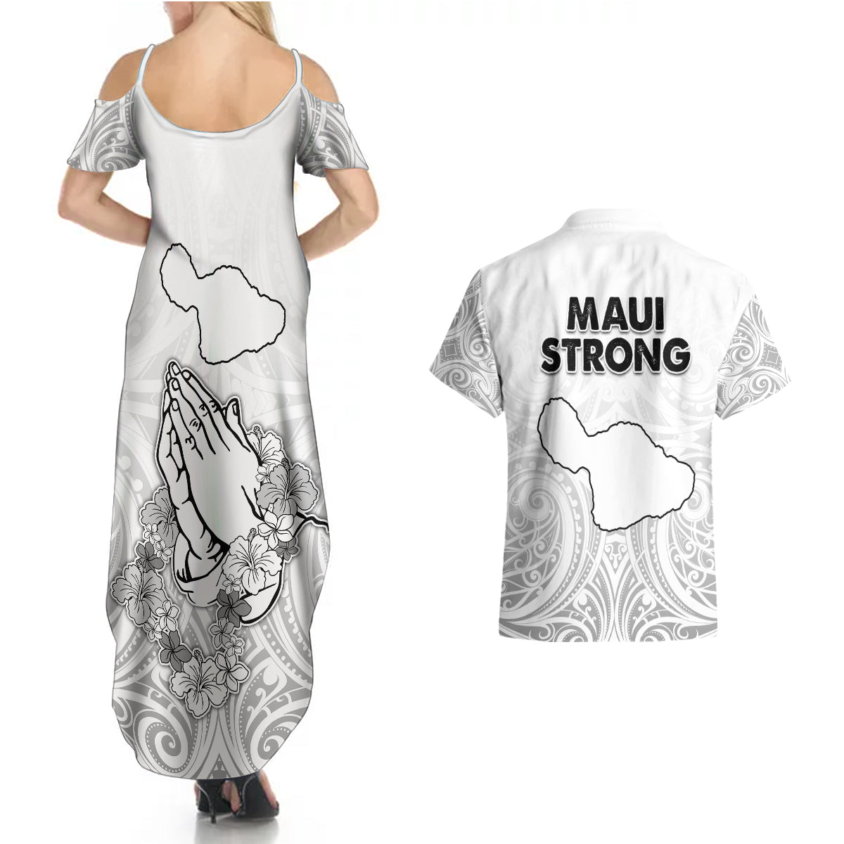 Hawaii Strong Maui Wildfire Couples Matching Summer Maxi Dress and Hawaiian Shirt No4 LT9 - Wonder Print Shop