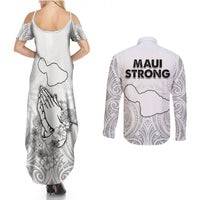 Hawaii Strong Maui Wildfire Couples Matching Summer Maxi Dress and Long Sleeve Button Shirts No4 LT9 - Wonder Print Shop