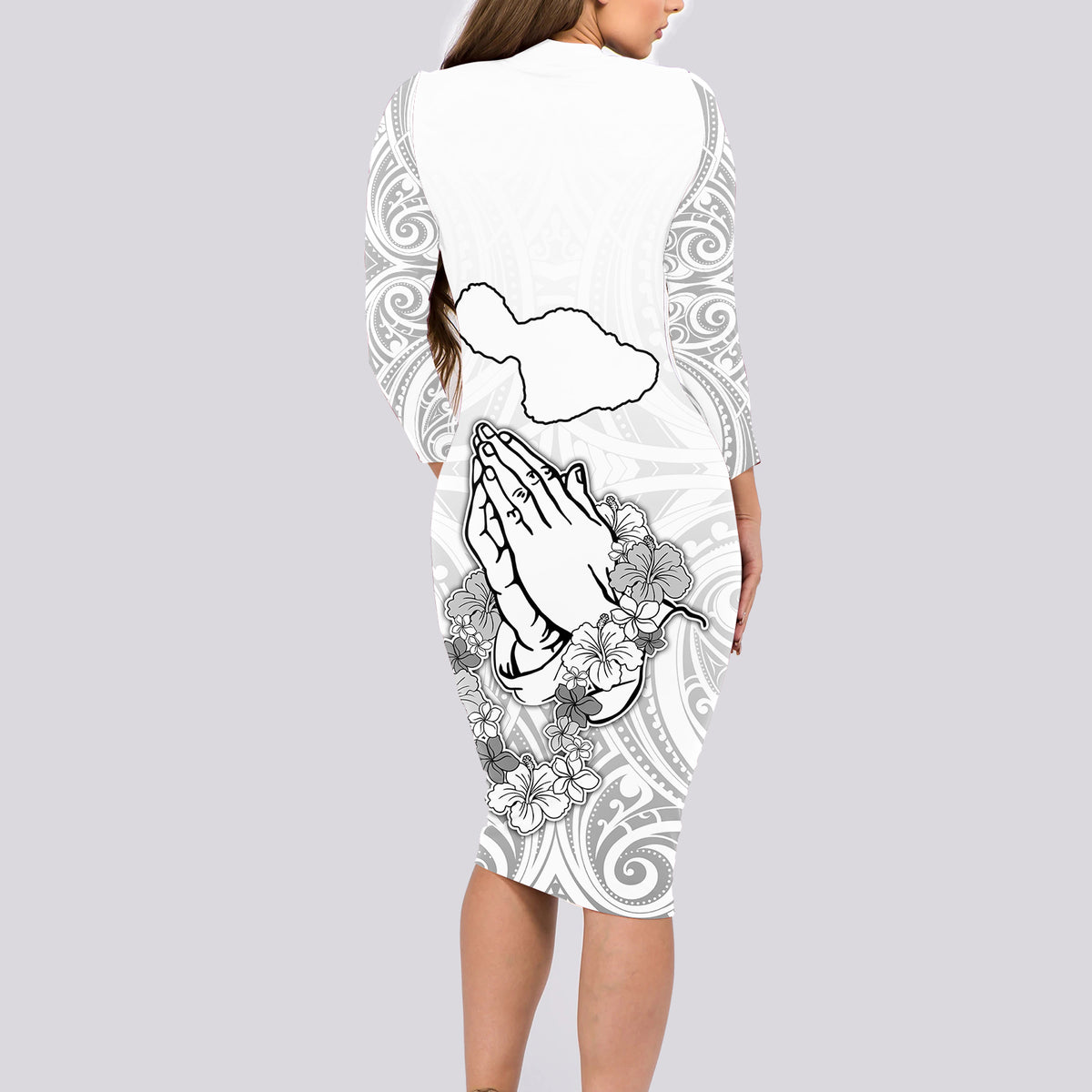 Hawaii Strong Maui Wildfire Long Sleeve Bodycon Dress No4 - Wonder Print Shop