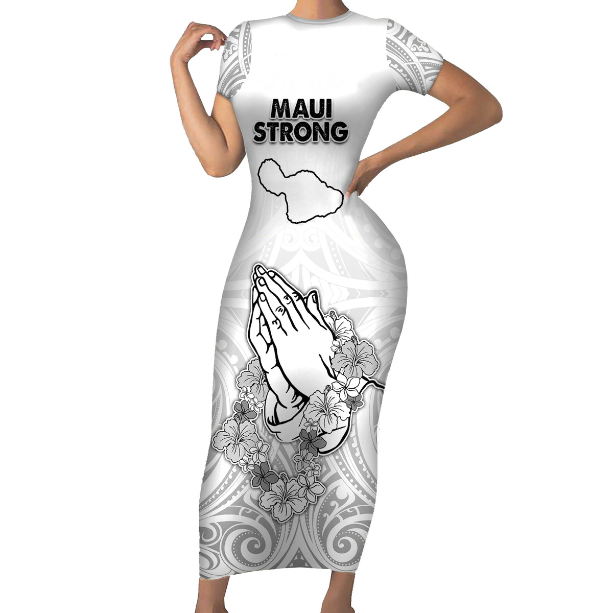 Hawaii Strong Maui Wildfire Short Sleeve Bodycon Dress No4 - Wonder Print Shop