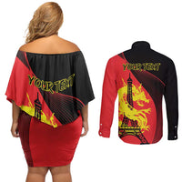 Personalized China Summer Sport Couples Matching Off Shoulder Short Dress and Long Sleeve Button Shirt Dragon With Eiffel Tower Go Paris 2024 LT9 - Wonder Print Shop