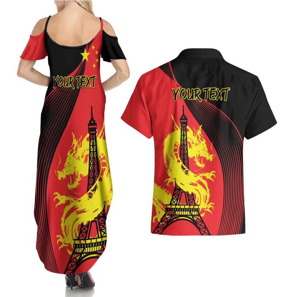 Personalized China Summer Sport Couples Matching Summer Maxi Dress and Hawaiian Shirt Dragon With Eiffel Tower Go Paris 2024 LT9 - Wonder Print Shop