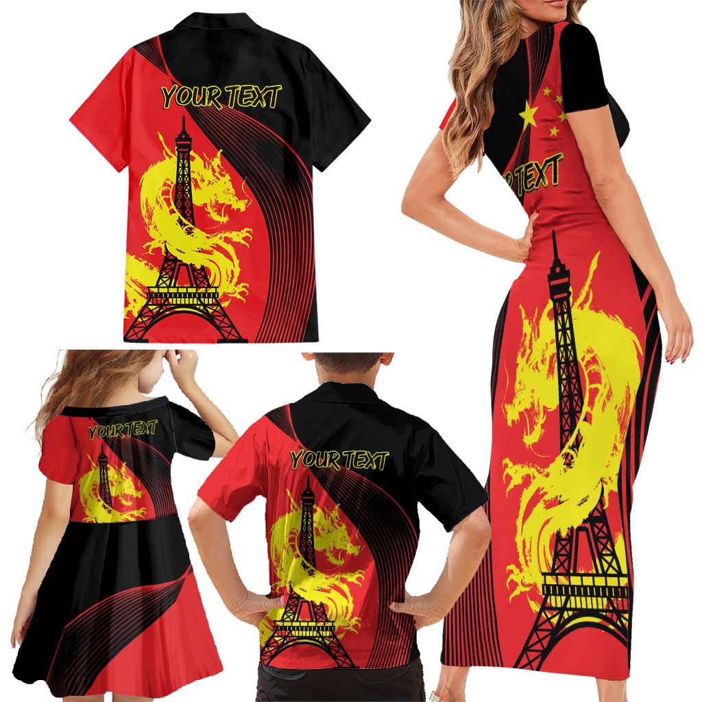 Personalized China Summer Sport Family Matching Short Sleeve Bodycon Dress and Hawaiian Shirt Dragon With Eiffel Tower Go Paris 2024 - Wonder Print Shop