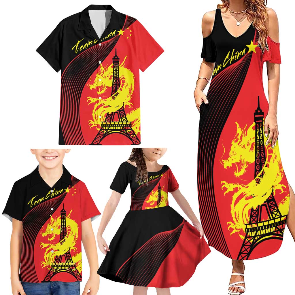 Personalized China Summer Sport Family Matching Summer Maxi Dress and Hawaiian Shirt Dragon With Eiffel Tower Go Paris 2024 - Wonder Print Shop