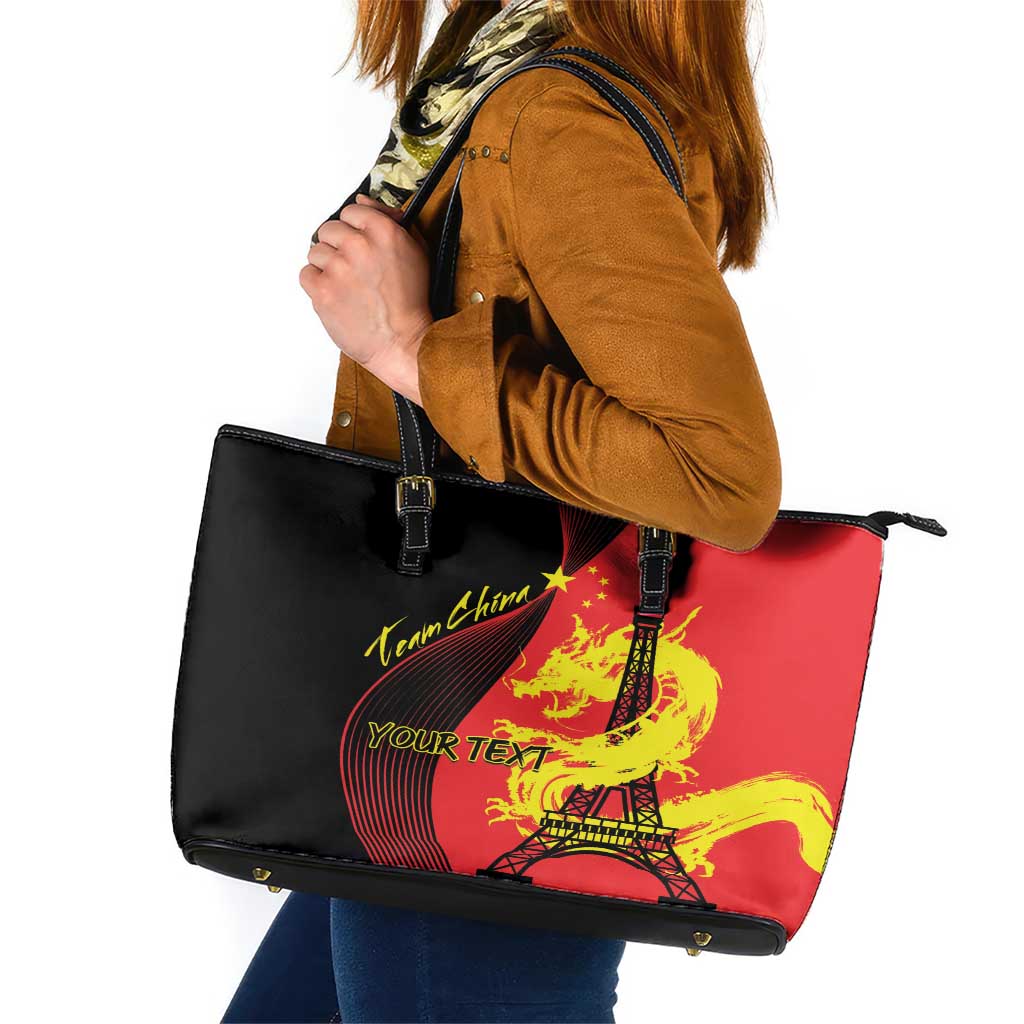 Personalized China Summer Sport Leather Tote Bag Dragon With Eiffel Tower Go Paris 2024 - Wonder Print Shop