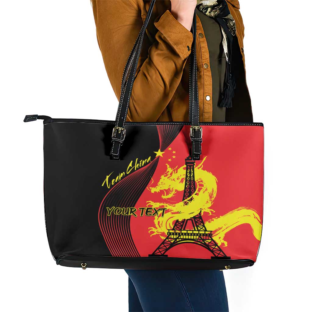 Personalized China Summer Sport Leather Tote Bag Dragon With Eiffel Tower Go Paris 2024 - Wonder Print Shop