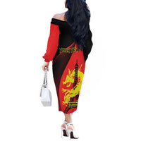 Personalized China Summer Sport Off The Shoulder Long Sleeve Dress Dragon With Eiffel Tower Go Paris 2024 - Wonder Print Shop