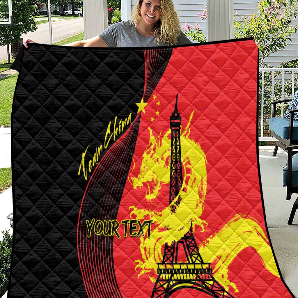 Personalized China Summer Sport Quilt Dragon With Eiffel Tower Go Paris 2024 - Wonder Print Shop