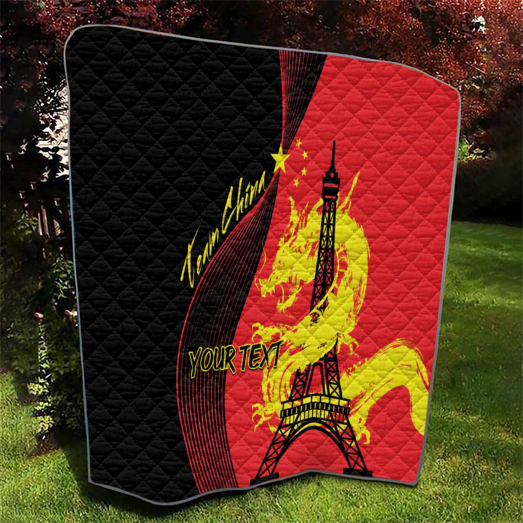 Personalized China Summer Sport Quilt Dragon With Eiffel Tower Go Paris 2024 - Wonder Print Shop