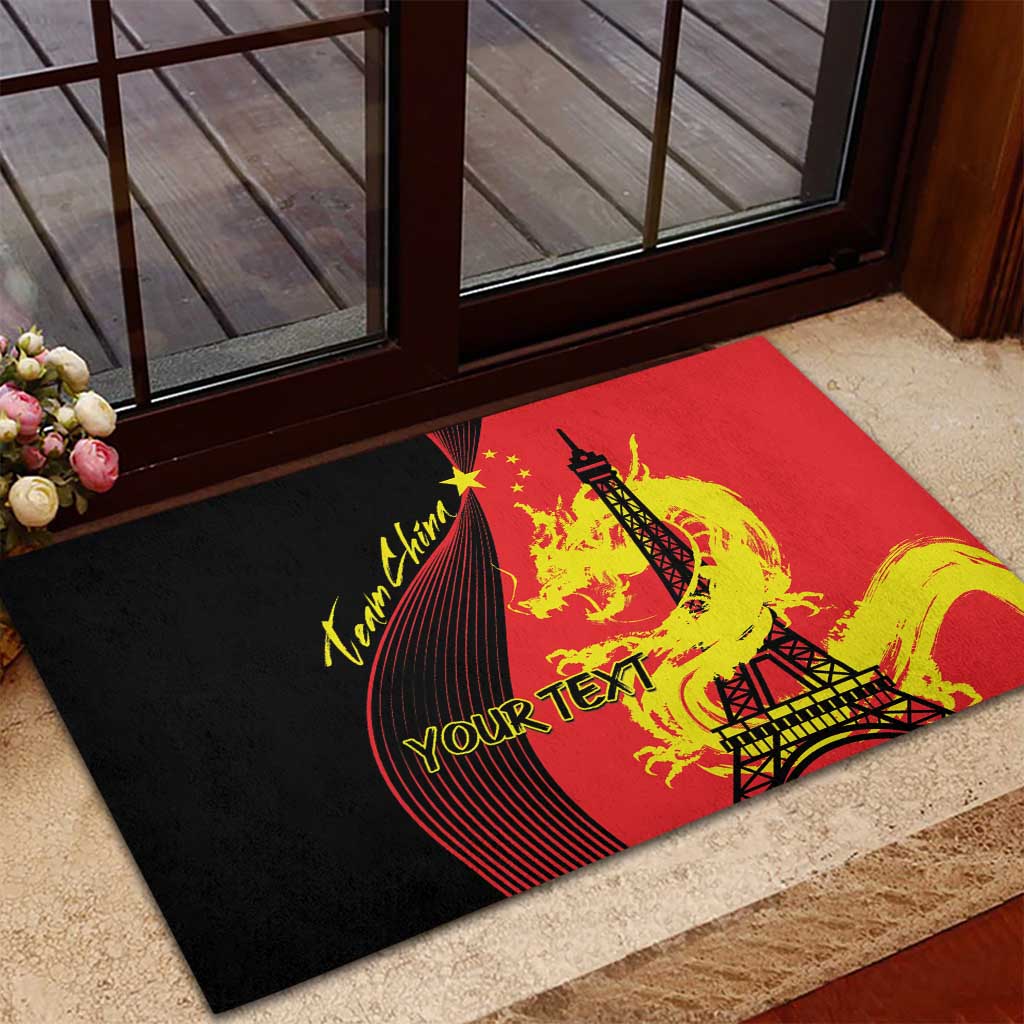 Personalized China Summer Sport Rubber Doormat Dragon With Eiffel Tower Go Paris 2024 - Wonder Print Shop