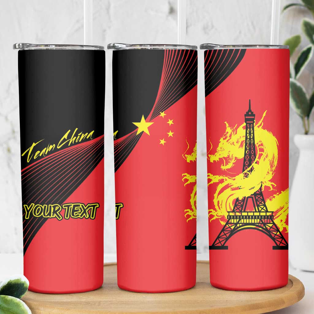 Personalized China Summer Sport Skinny Tumbler Dragon With Eiffel Tower Go Paris 2024 - Wonder Print Shop