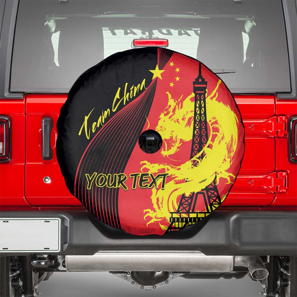 Personalized China Summer Sport Spare Tire Cover Dragon With Eiffel Tower Go Paris 2024 - Wonder Print Shop