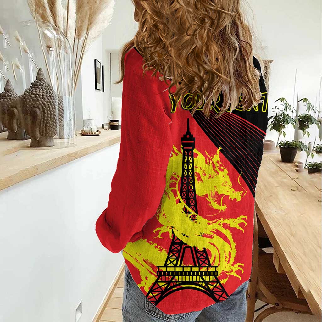 Personalized China Summer Sport Women Casual Shirt Dragon With Eiffel Tower Go Paris 2024 - Wonder Print Shop