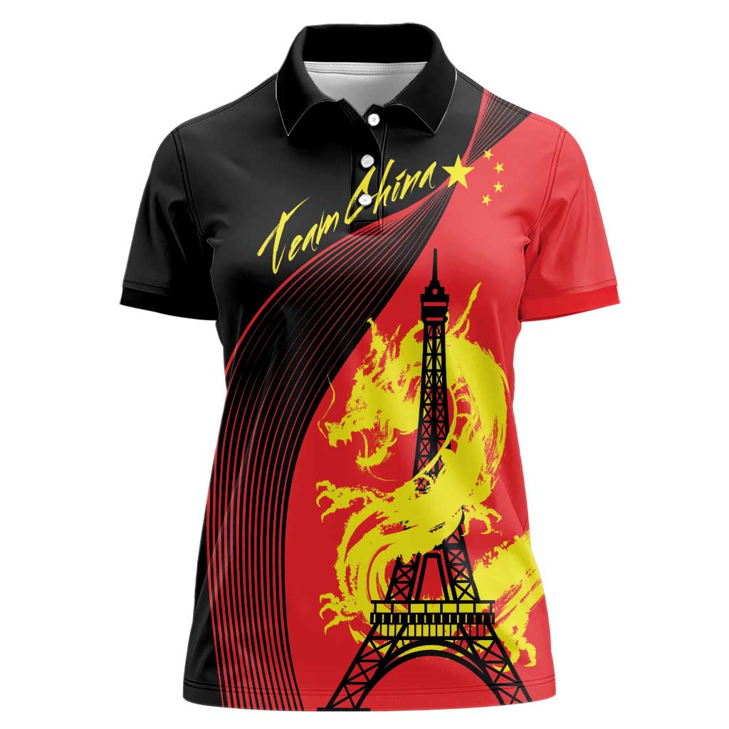 Personalized China Summer Sport Women Polo Shirt Dragon With Eiffel Tower Go Paris 2024 - Wonder Print Shop