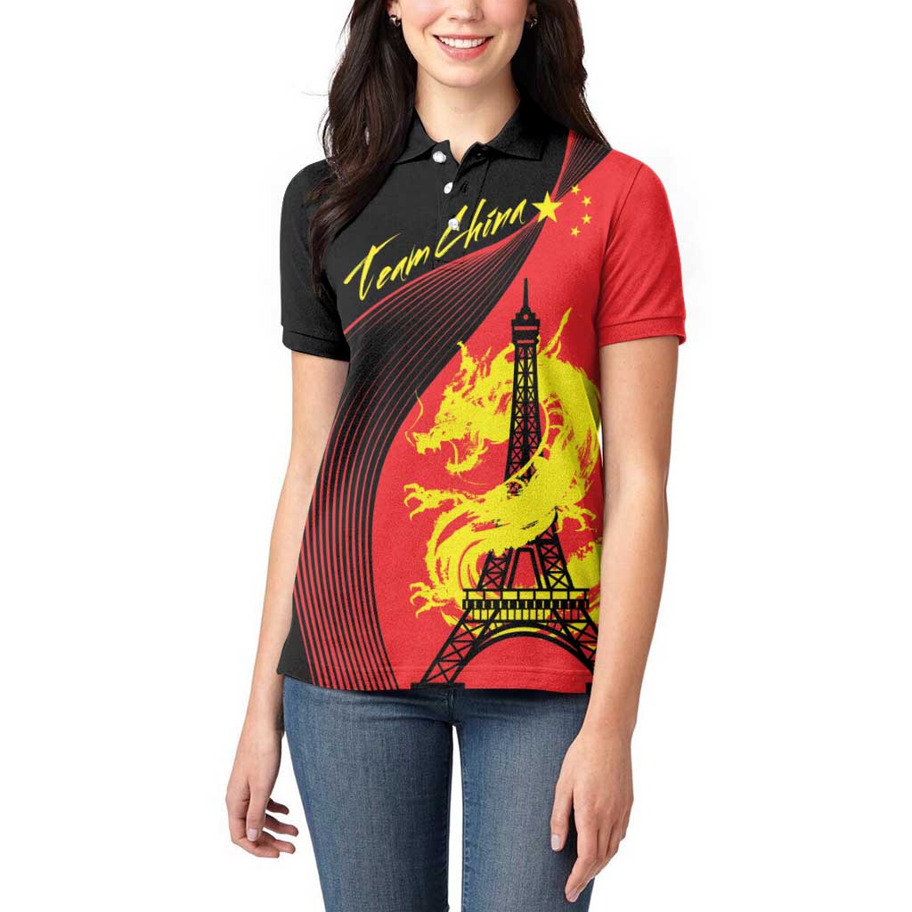 Personalized China Summer Sport Women Polo Shirt Dragon With Eiffel Tower Go Paris 2024 - Wonder Print Shop